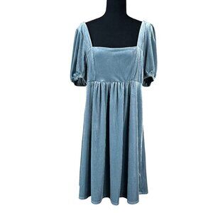 Vylette Blue Velvet Babydoll Fairy Puff Sleeve Party Dress Size XL